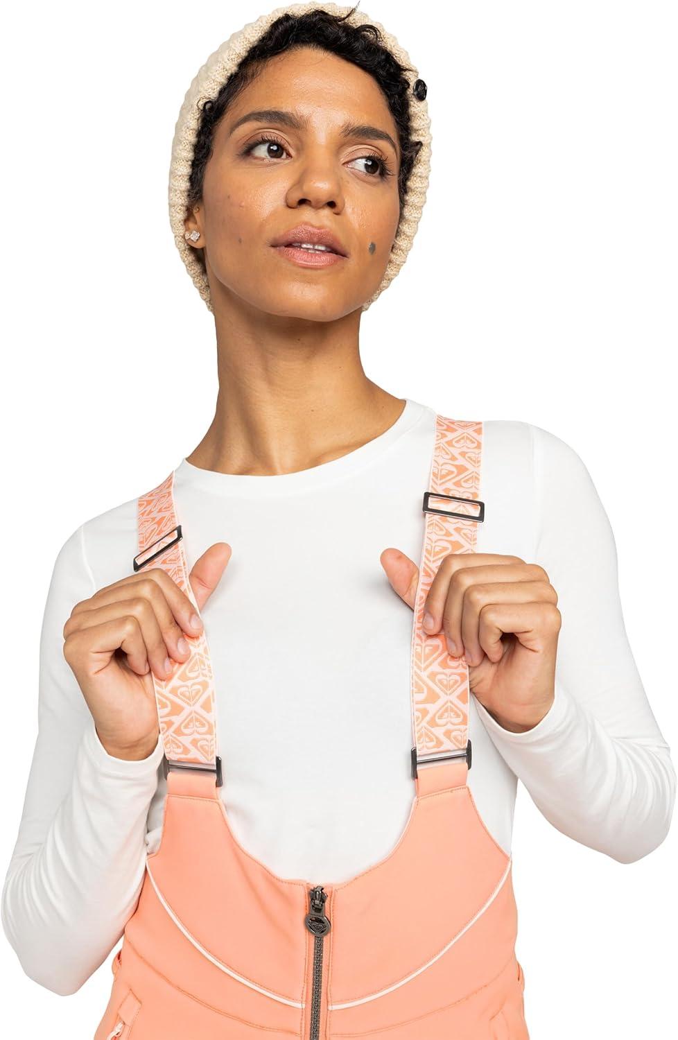 imageRoxy womens Summit Softshell Bib Pants 15k Waterproof Slim Fit Snow Bib Stretch Fabric Knee PaddingPink