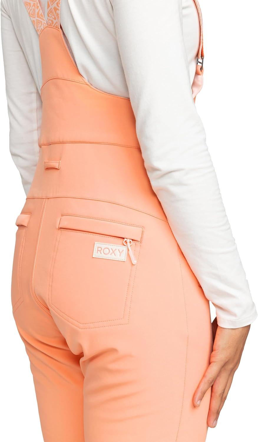 imageRoxy womens Summit Softshell Bib Pants 15k Waterproof Slim Fit Snow Bib Stretch Fabric Knee PaddingPink