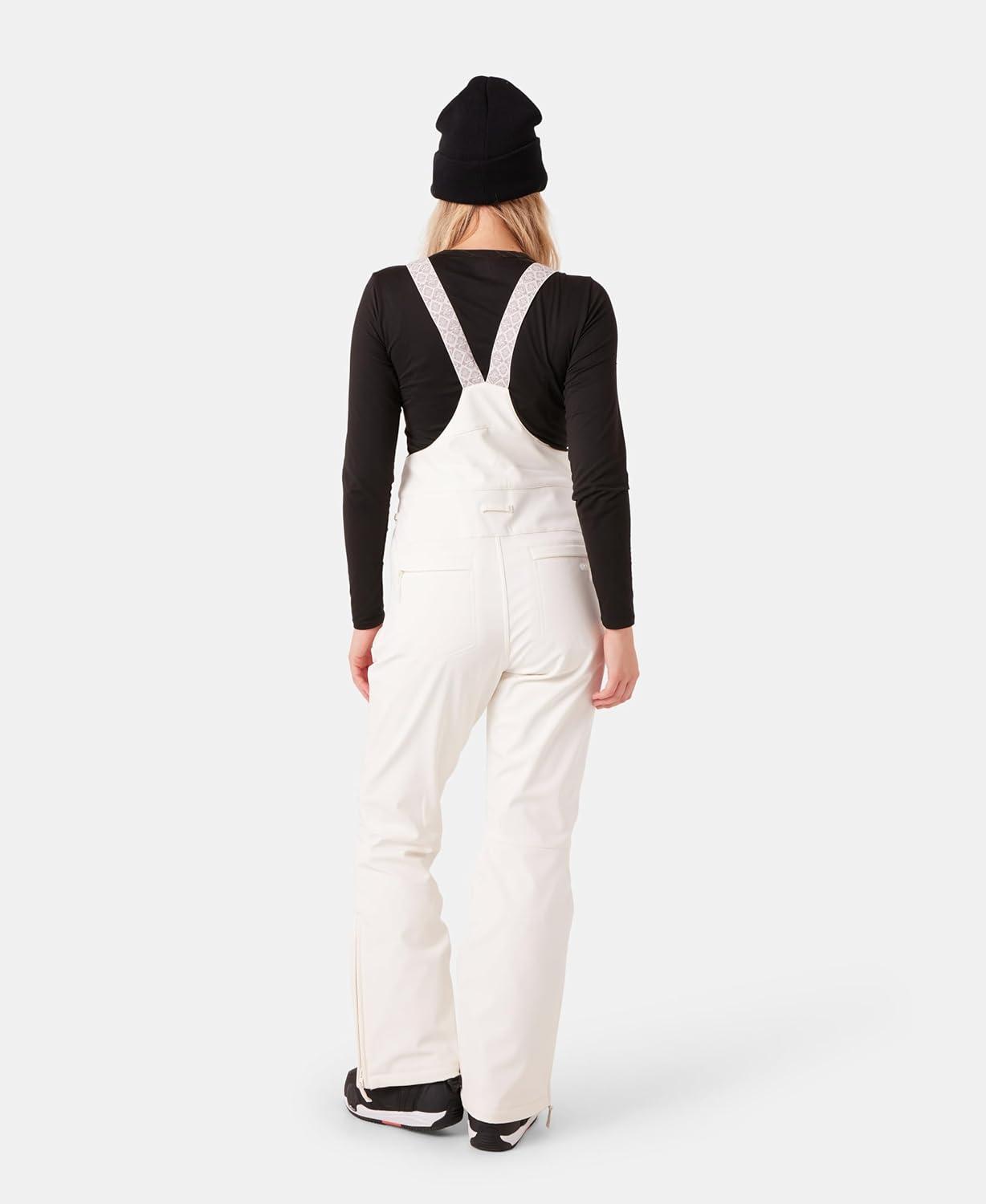 imageRoxy womens Summit Softshell Bib Pants 15k Waterproof Slim Fit Snow Bib Stretch Fabric Knee PaddingWhite