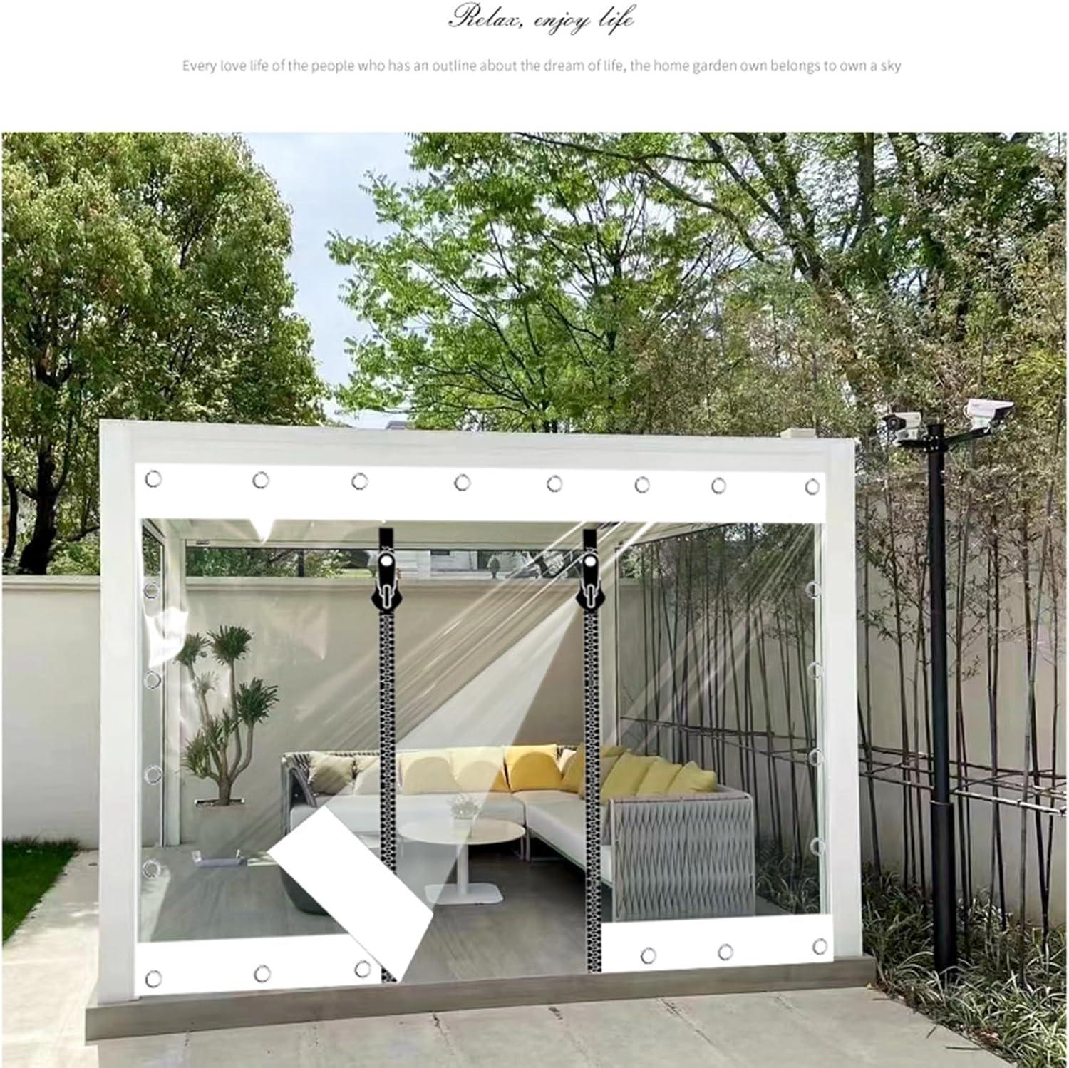 imageTransparent TarpaulinPVC Clear Waterproof Tarpaulin Side Panels with Zipper Outdoor Weatherproof Clear Tarp Curtainsfor Pergola Patio Porch GazeboHeavyDuty 700 gm Size H26xW9mH85xW295ftH3xW10mH98xW328ft