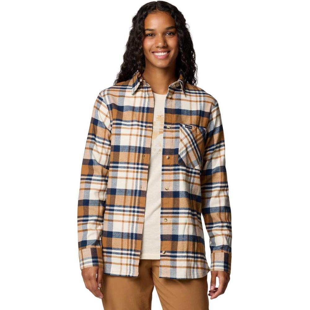 imageColumbia Womens Calico Basin Flannel Long Sleeve ShirtCamel Brown Multiplaid