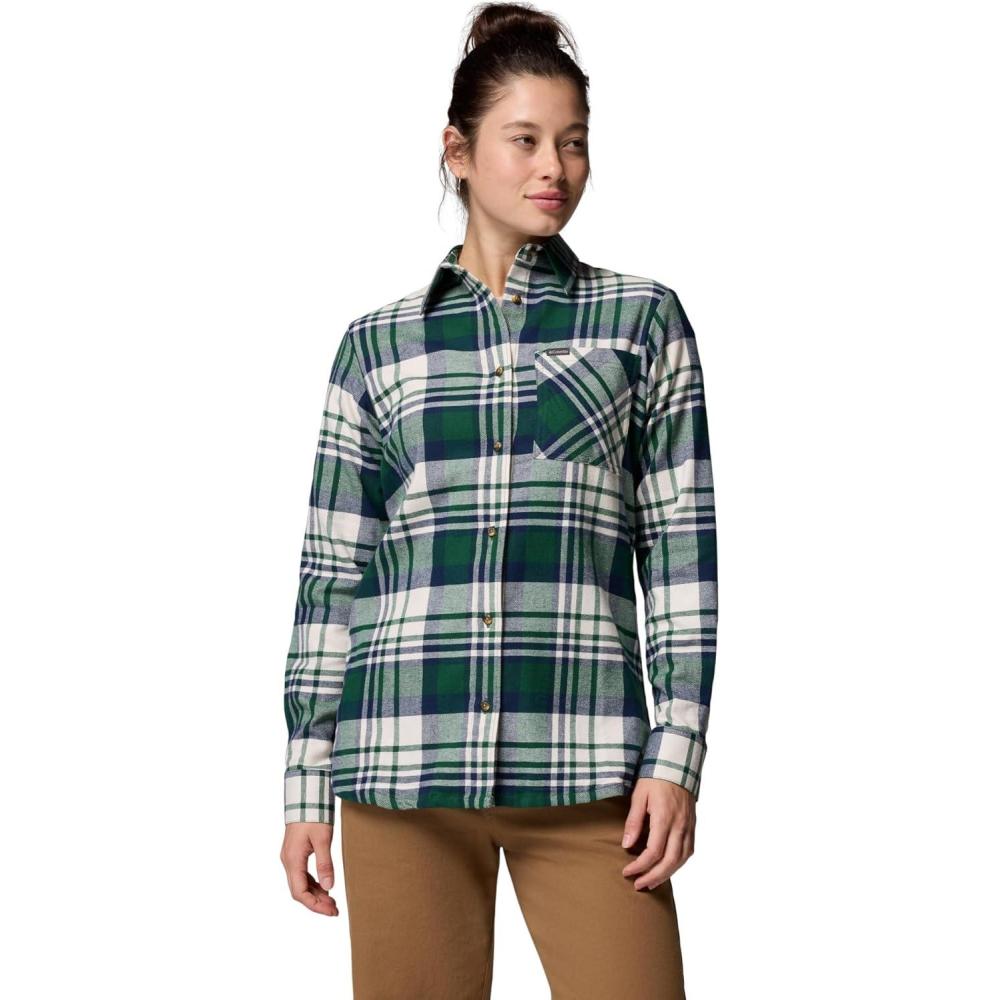 imageColumbia Womens Calico Basin Flannel Long Sleeve ShirtRain Forest Multiplaid