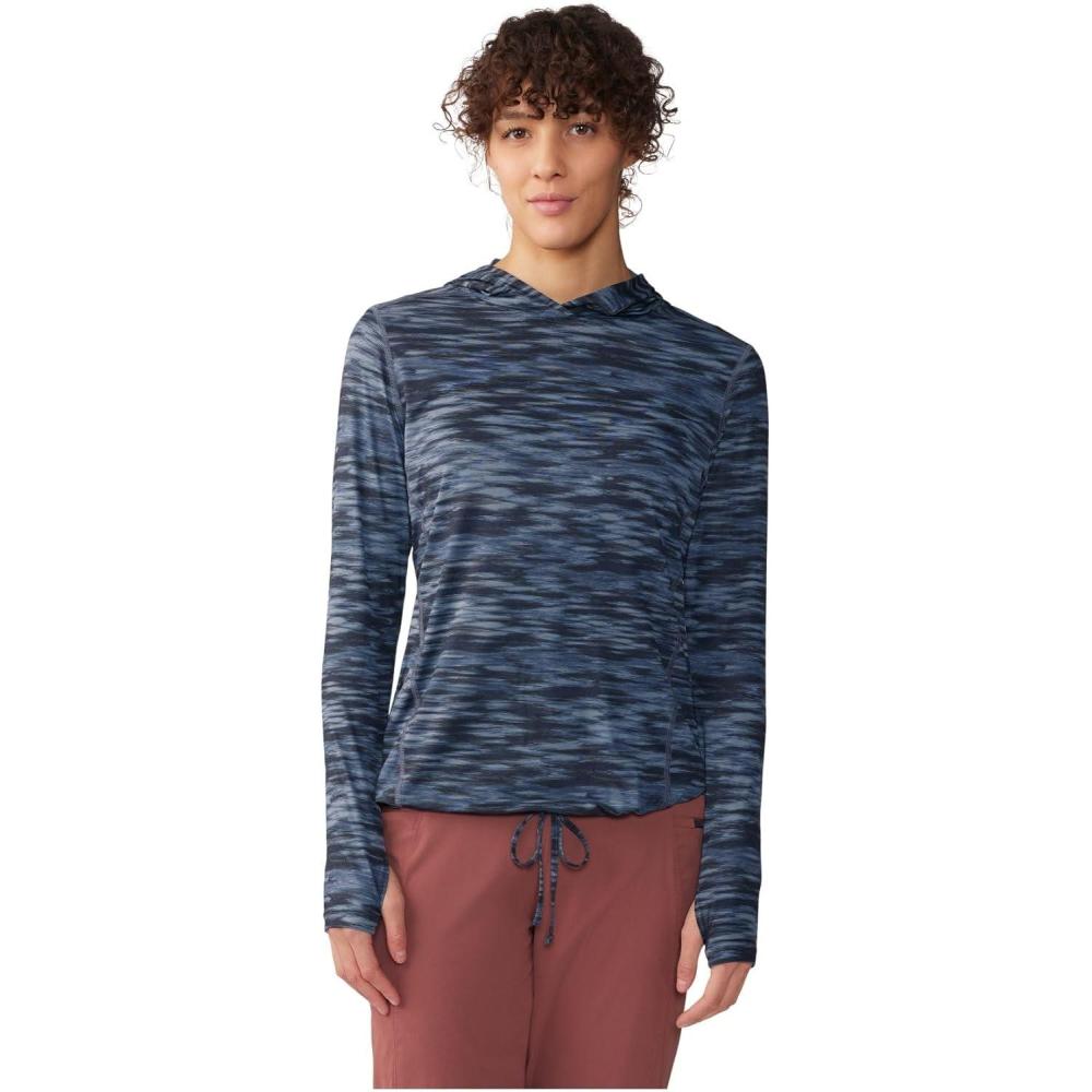 imageMountain Hardwear Womens Crater Lake Long Sleeve Hoody for Hiking Camping Backpacking and Casual WearBlue Slate Frequency Print