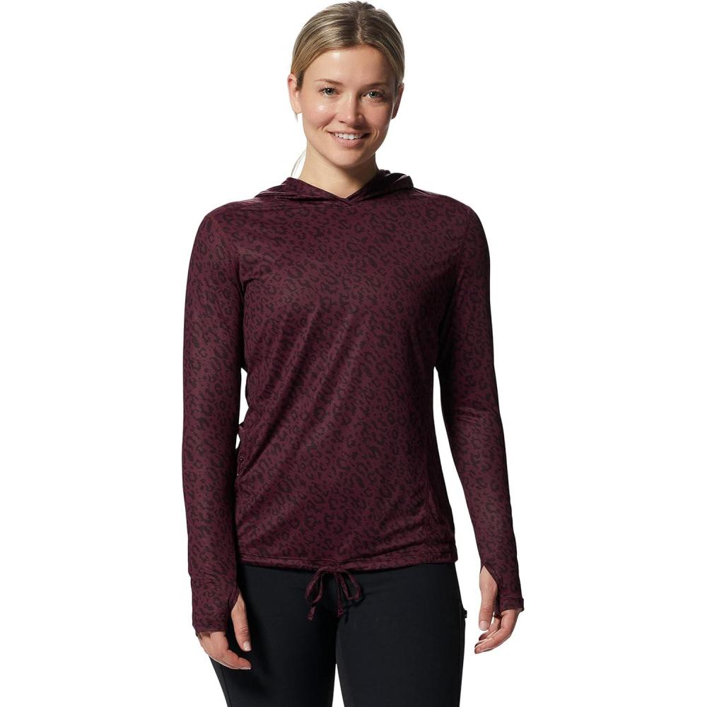 imageMountain Hardwear Womens Crater Lake Long Sleeve Hoody for Hiking Camping Backpacking and Casual WearCocoa Red Wildcat Print