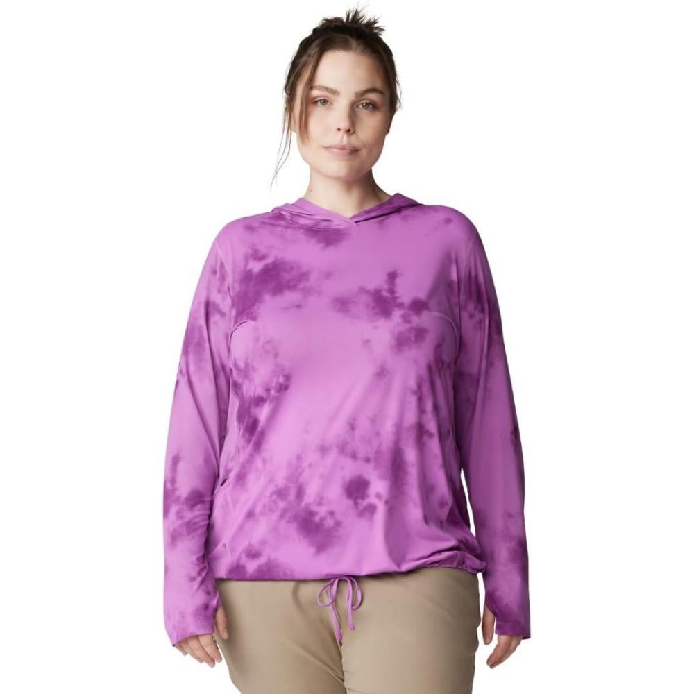 imageMountain Hardwear Womens Crater Lake Long Sleeve Hoody for Hiking Camping Backpacking and Casual WearLilac Glow Clouds Print