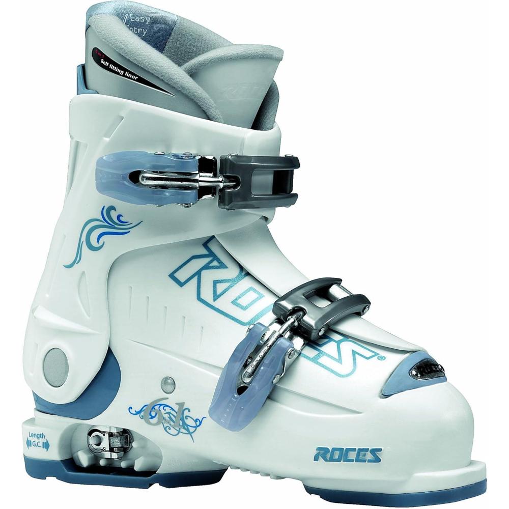 imageRoces IDEA UP Adjustable Ski Boots for Kids Youth ampamp Toddler Ski Boots with Single Buckle Expandable Downhill Ski Boots for Growing Feet Girls ampamp Boys SizesWhiteTeal