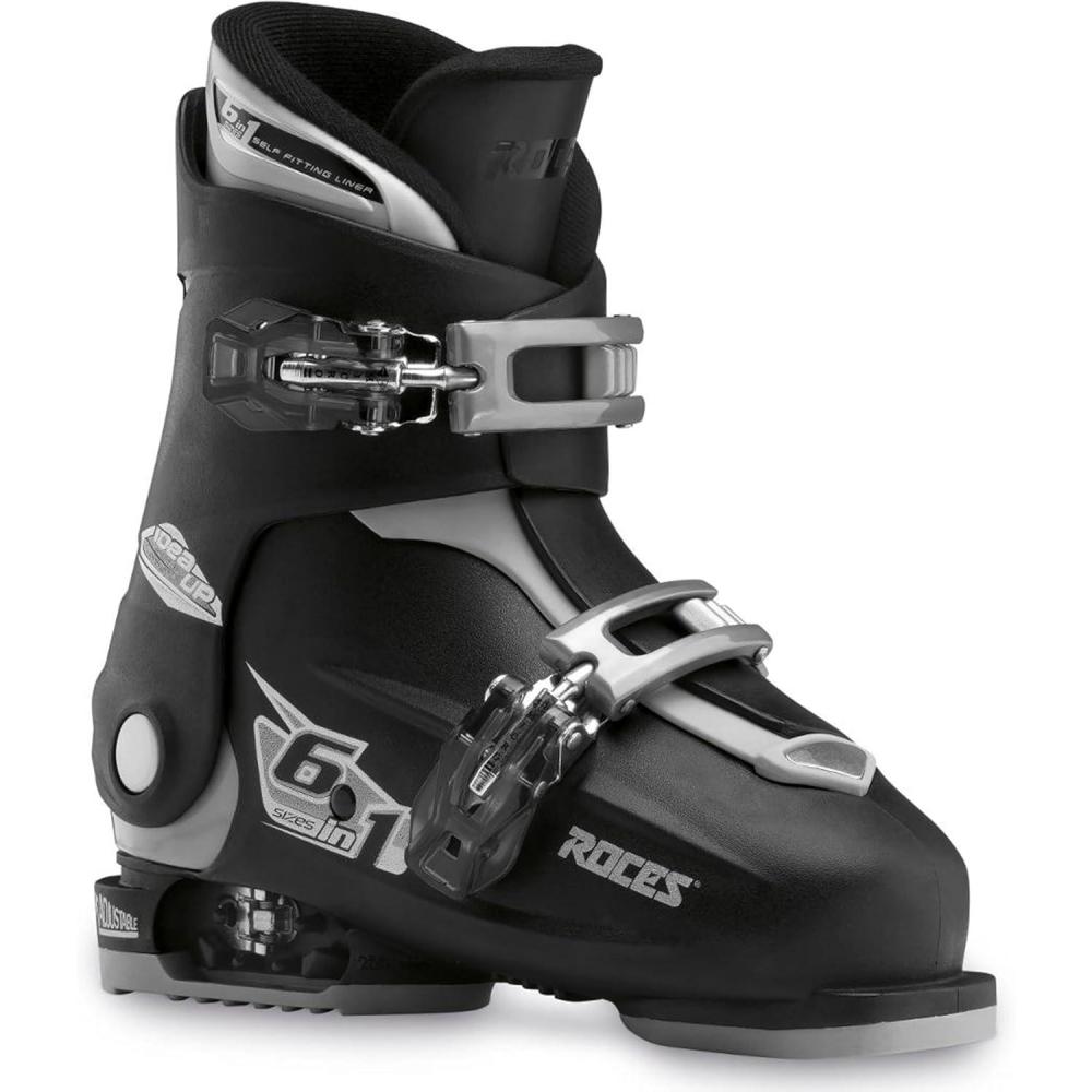 imageRoces IDEA UP Adjustable Ski Boots for Kids  Youth ampamp Toddler Ski Boots with Single Buckle  Expandable Downhill Ski Boots for Growing Feet  Girls ampamp Boys SizesBlackSilver