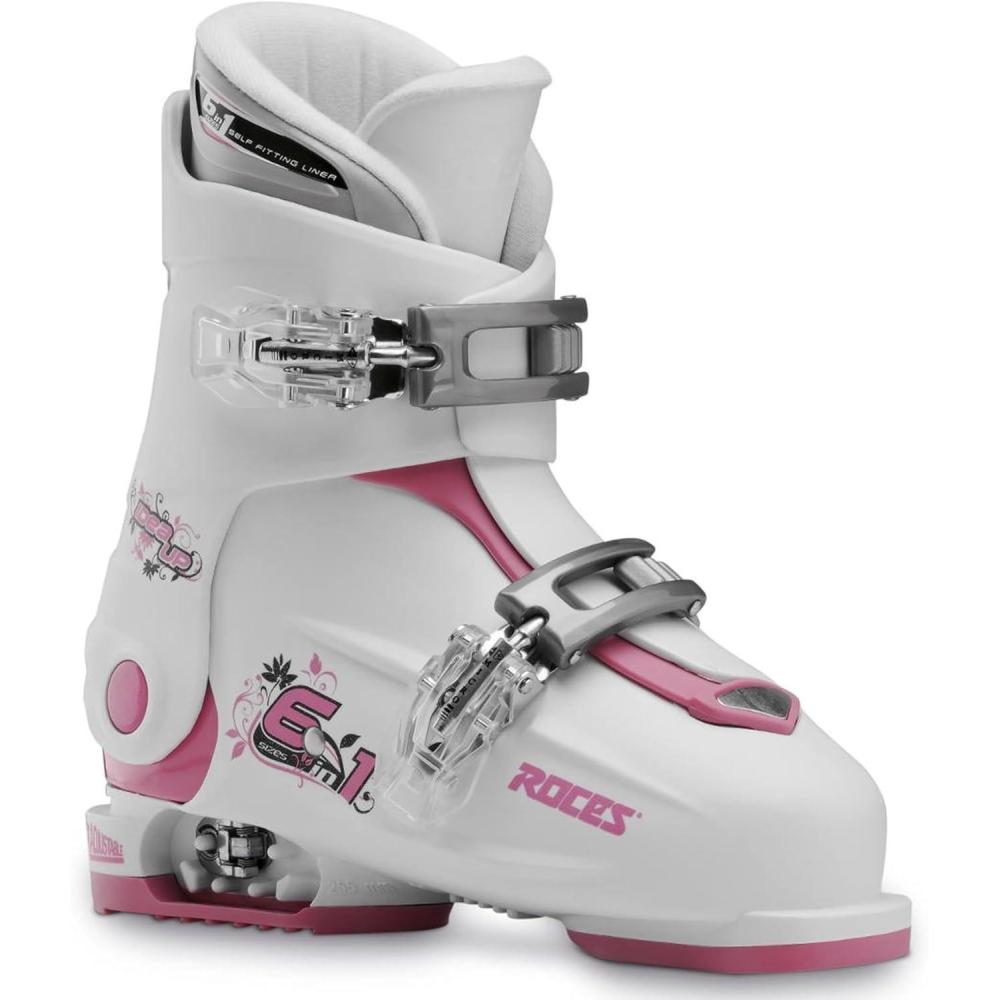 imageRoces IDEA UP Adjustable Ski Boots for Kids Youth ampamp Toddler Ski Boots with Single Buckle Expandable Downhill Ski Boots for Growing Feet Girls ampamp Boys SizesWhiteDeep Pink