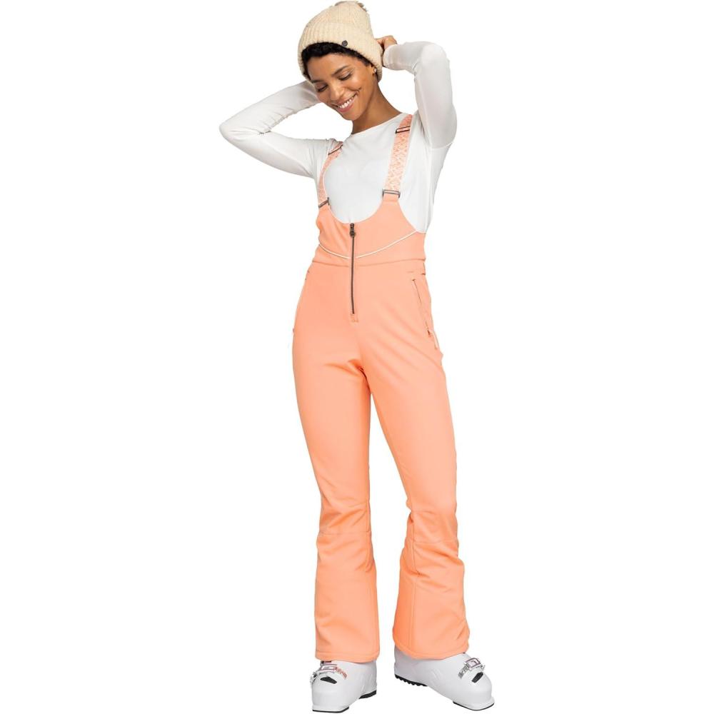 imageRoxy womens Summit Softshell Bib Pants 15k Waterproof Slim Fit Snow Bib Stretch Fabric Knee PaddingPink
