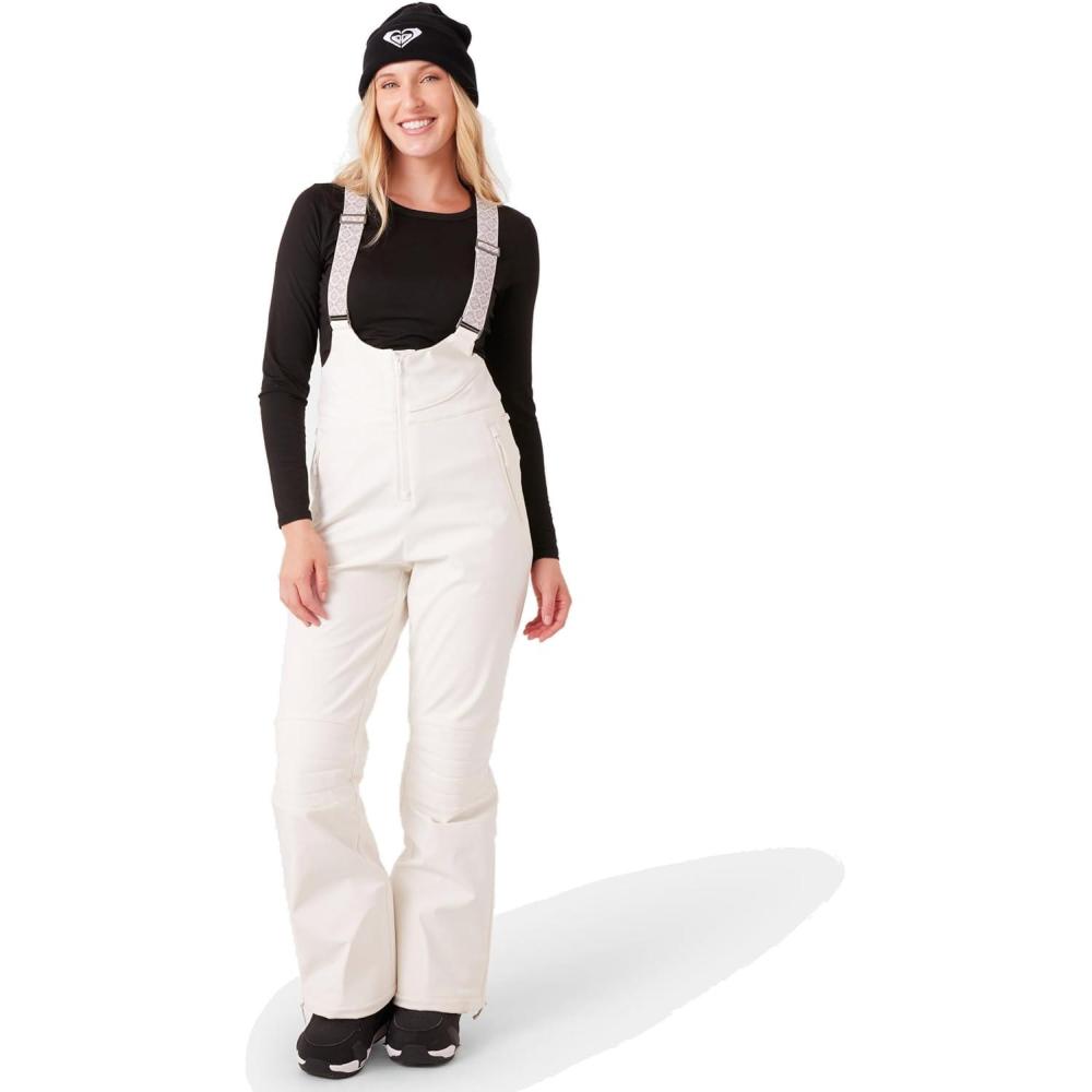 imageRoxy womens Summit Softshell Bib Pants 15k Waterproof Slim Fit Snow Bib Stretch Fabric Knee PaddingWhite