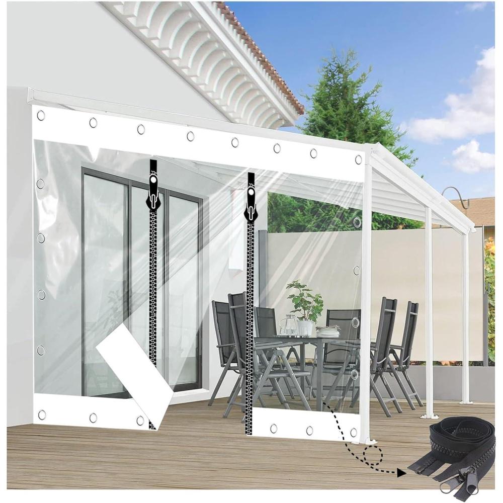 imageTransparent TarpaulinPVC Clear Waterproof Tarpaulin Side Panels with Zipper Outdoor Weatherproof Clear Tarp Curtainsfor Pergola Patio Porch GazeboHeavyDuty 700 gm Size  H26xW9mH85xW295ftH26xW7mH85xW229ft