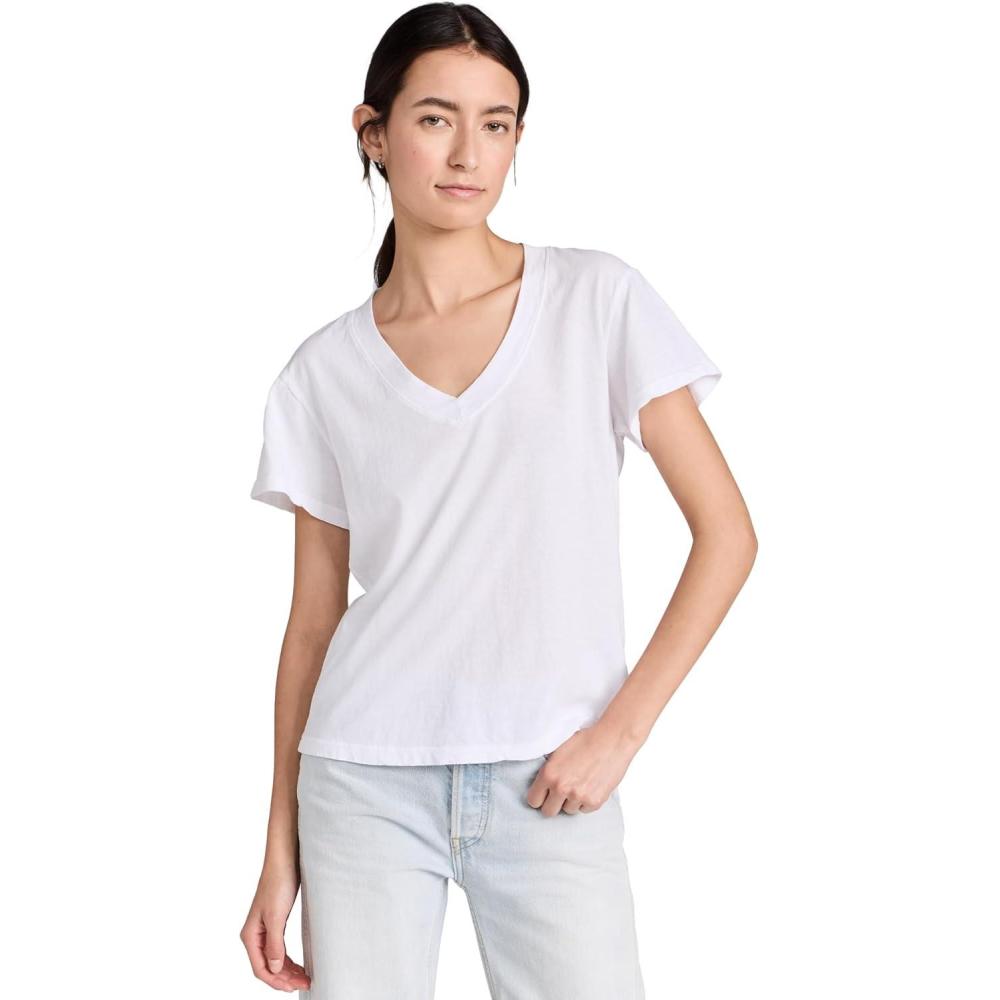 imageperfectwhitetee Womens Hendrix Cotton Boxy V Neck TeeWhite