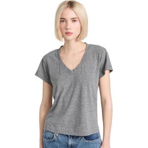 perfectwhitetee Women’s Hendrix Cotton Boxy V Neck Tee(Heather Grey)