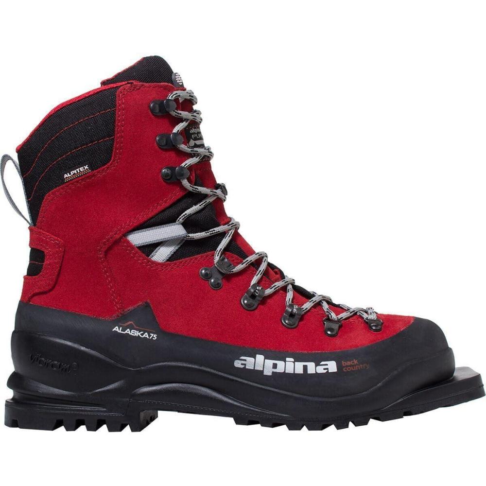imageAlpina Sports Alaska 75 Leather 3 Pin 75 mm Backcountry Cross Country Nordic Ski BootsRedBlack