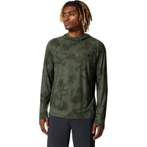 Mountain Hardwear Men’s Crater Lake Hoody for Hiking, Camping, Backpacking, and Casual Wear(Surplus Green Scatter Dye Print)