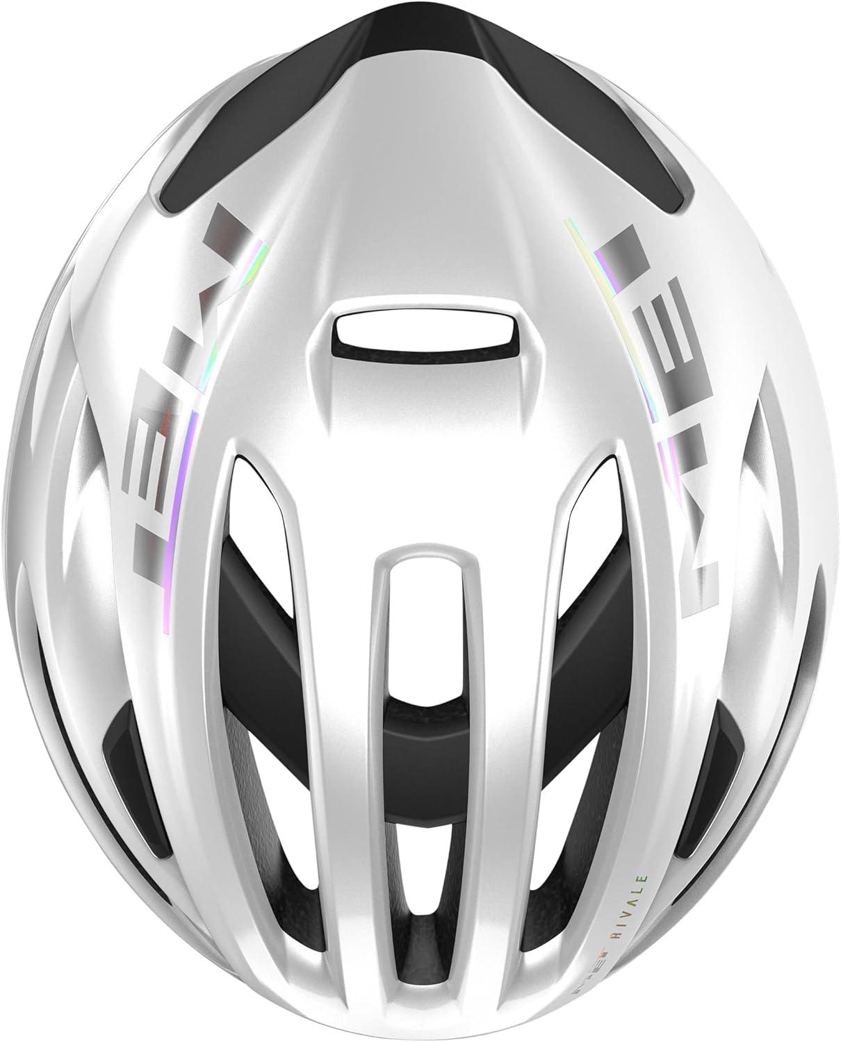 imageMET Rivale MIPS Road Bike Helmet Lightweight Adult Cycling Helmet Aero Shape 360Degree Adjustable Head Belt Internal Air Channeling Sunglasses PortWhite Holographic Glossy