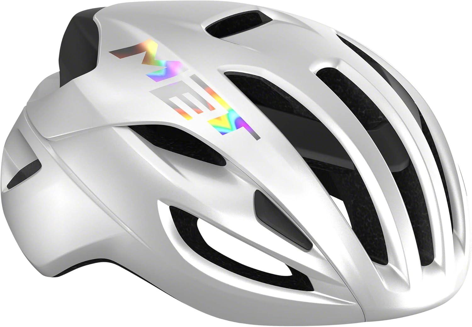 imageMET Rivale MIPS Road Bike Helmet Lightweight Adult Cycling Helmet Aero Shape 360Degree Adjustable Head Belt Internal Air Channeling Sunglasses PortWhite Holographic Glossy