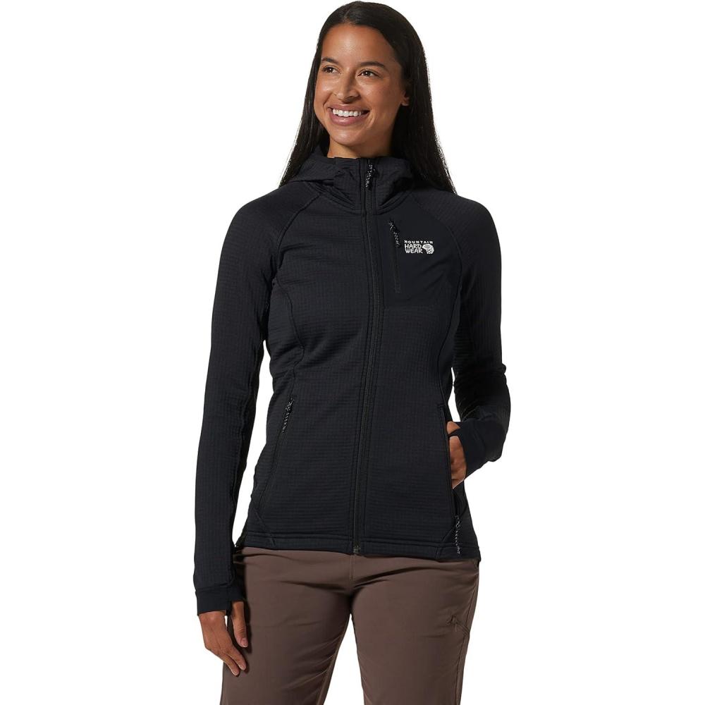 imageMountain Hardwear Womens Polartec Power Grid Full Zip Hoody for Climbing Hiking and Camping Breathable and InsulatedBlack