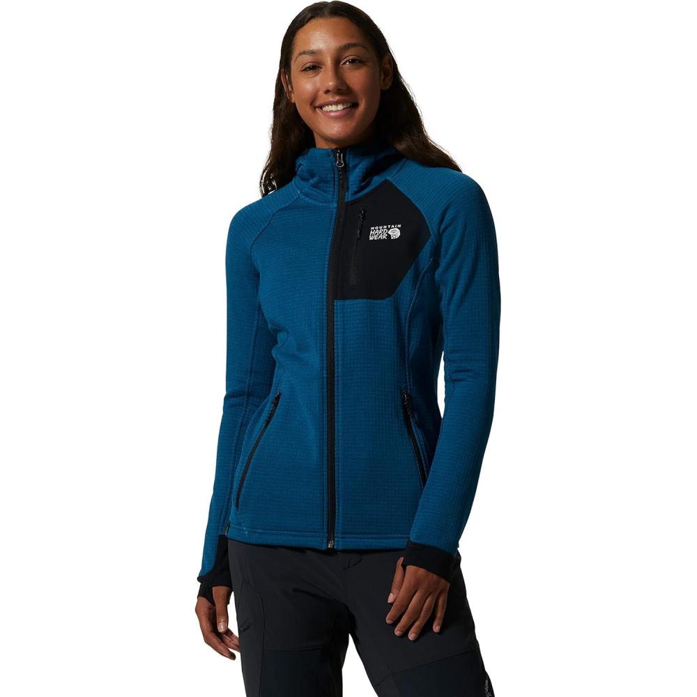 imageMountain Hardwear Womens Polartec Power Grid Full Zip Hoody for Climbing Hiking and Camping  Breathable and InsulatedVinson Blue Heather